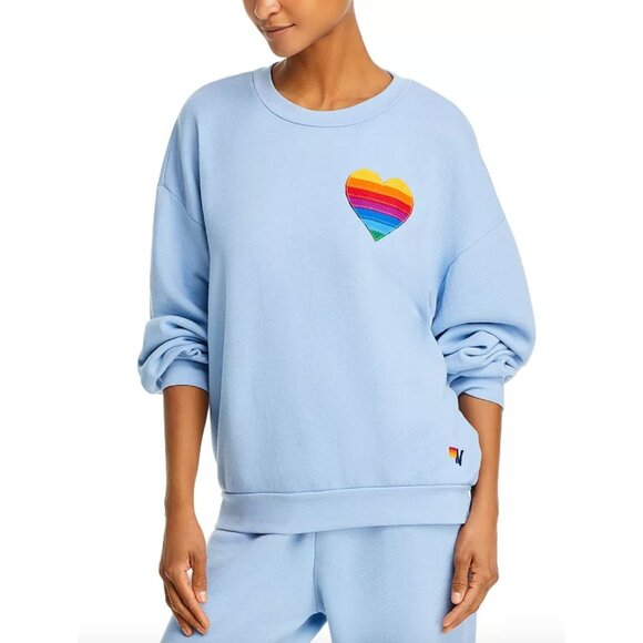 Aviator Nation Sweaters - Aviator Nation Rainbow Heart Stitch Crewneck Sweatshirt Size Lage
